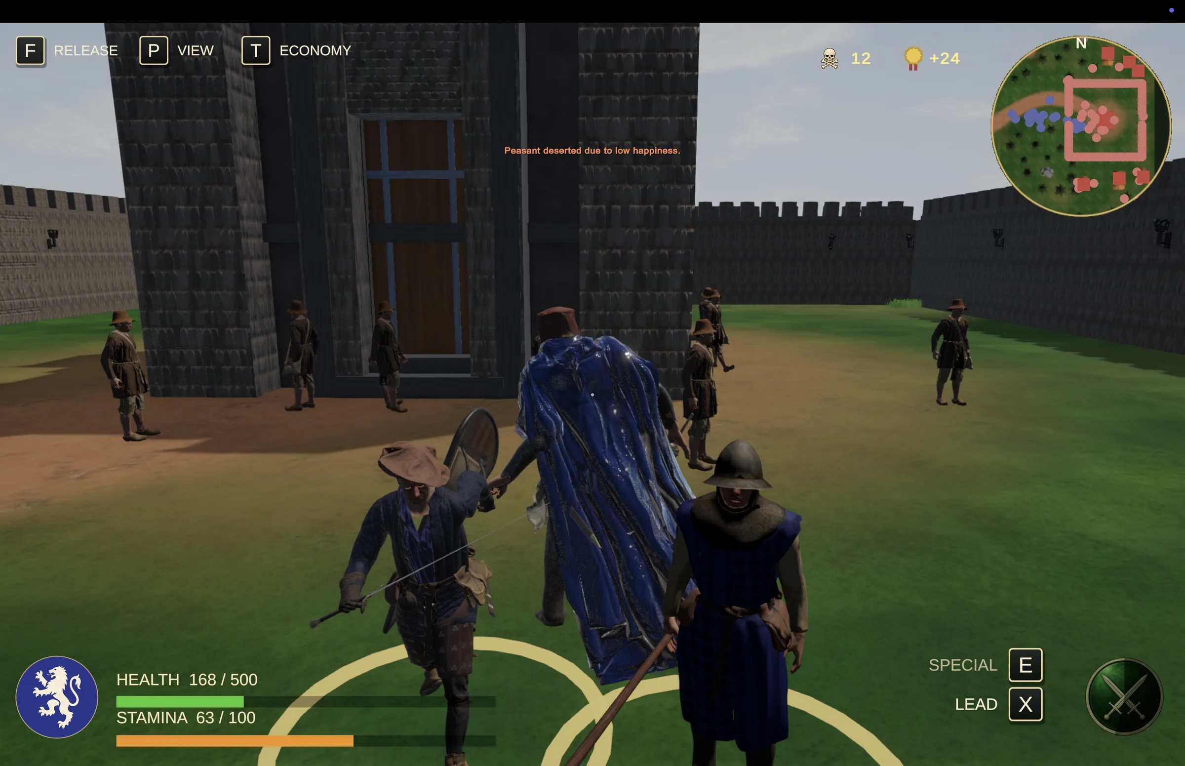 Direct possession of the king during a fight at an enemy castle, with the current combat HUD.